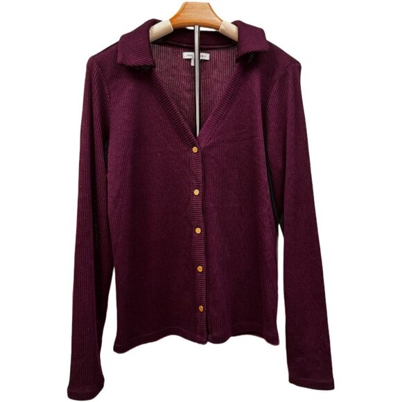 Free Assembly Ribbed Knit Long Sleeve Cardigan Purple Button Up Top Fall Large - Picture 1 of 8